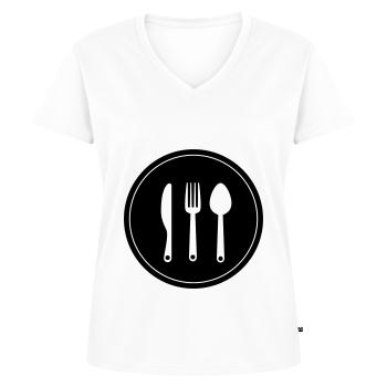Couverts à la fourchette - T-shirt encolure en V Premium bio Femme - blanc - Devant - AI Model Female 172 dark (172cm)