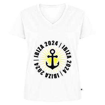 Jours fériés à Ibiza 2024 - T-shirt encolure en V Premium bio Femme - blanc - Devant - AI Model Female 172 dark (172cm)