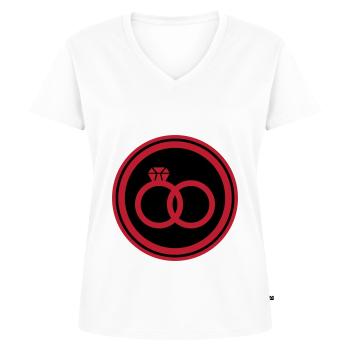 Anneaux de mariage Bague de mariage - T-shirt encolure en V Premium bio Femme - blanc - Devant - AI Model Female 172 dark (172cm)