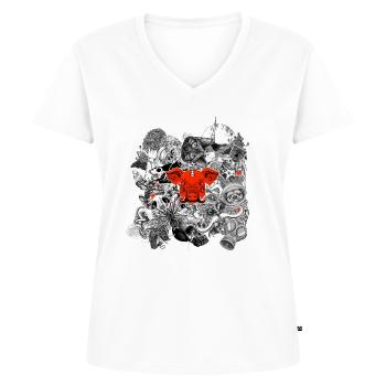 Stickers animaux - T-shirt encolure en V Premium bio Femme - blanc - Devant - AI Model Female 172 dark (172cm)