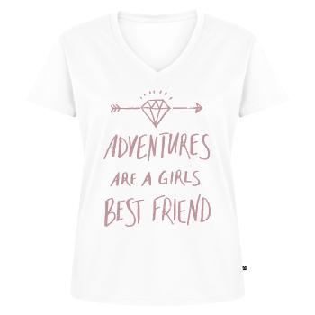 Adventures Are A Girls Best Friend | rosa - Frauen Premium Bio T-Shirt mit V-Ausschnitt - Weiß - Vorne - AI Model Female 172 dark (172cm)