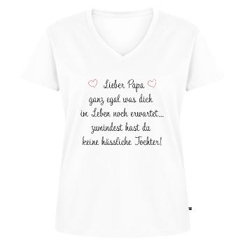 Lieber Papa lustiger Spruch hübsche Tochter Eltern - Frauen Premium Bio T-Shirt mit V-Ausschnitt - Weiß - Vorne - AI Model Female 172 dark (172cm)