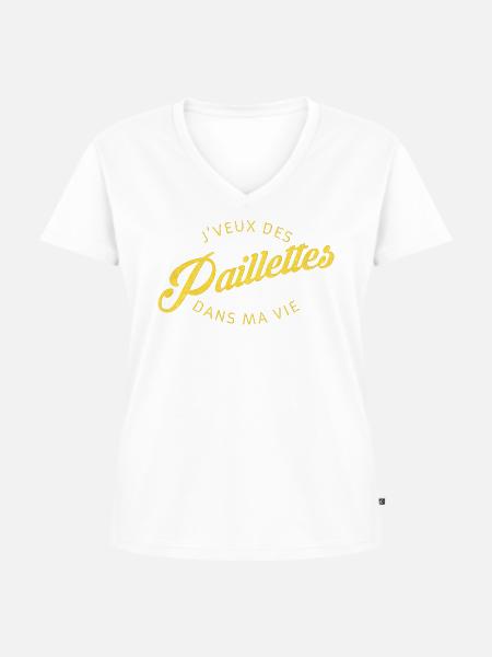 Goldener Glitzer - Frauen Premium Bio T-Shirt mit V-Ausschnitt - Weiß