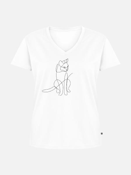 One Line Drawing - Katze - Frauen Premium Bio T-Shirt mit V-Ausschnitt - Weiß