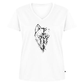 Wolf Fenrir Wikinger Müllfuthark Rune - Frauen Premium Bio T-Shirt mit V-Ausschnitt - Weiß - Vorne - AI Model Female 172 dark (172cm)