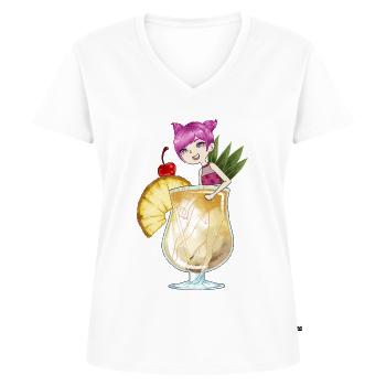 Pina Colada Cocktail - Frauen Premium Bio T-Shirt mit V-Ausschnitt - Weiß - Vorne - AI Model Female 172 dark (172cm)