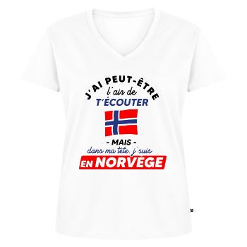 Voyage en Norvège - T-shirt encolure en V Premium bio Femme - blanc - Devant - AI Model Female 172 dark (172cm)