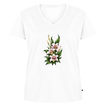 Fleur de lys rose et blanc - T-shirt encolure en V Premium bio Femme - blanc - Devant - AI Model Female 172 dark (172cm)