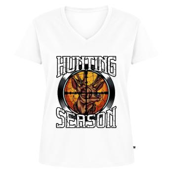 hunt - Women's Premium Organic V-neck T-shirt - white - Front - AI Model Female 172 dark (172cm)