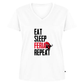 Eat sleep feria repeat - T-shirt encolure en V Premium bio Femme - blanc - Devant - AI Model Female 172 dark (172cm)