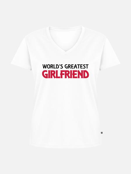 World's greatest girlfriend - Frauen Premium Bio T-Shirt mit V-Ausschnitt - Weiß
