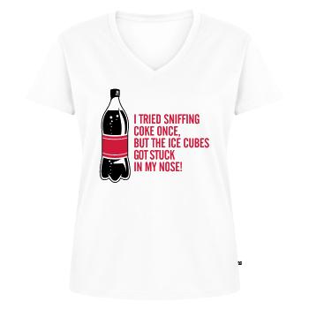 Ich habe einmal Coke gesnifft - Frauen Premium Bio T-Shirt mit V-Ausschnitt - Weiß - Vorne - AI Model Female 172 dark (172cm)