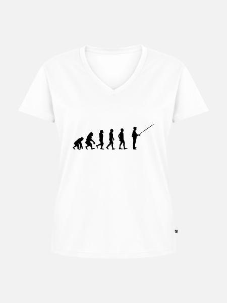 Evolution Angler - Frauen Premium Bio T-Shirt mit V-Ausschnitt - Weiß
