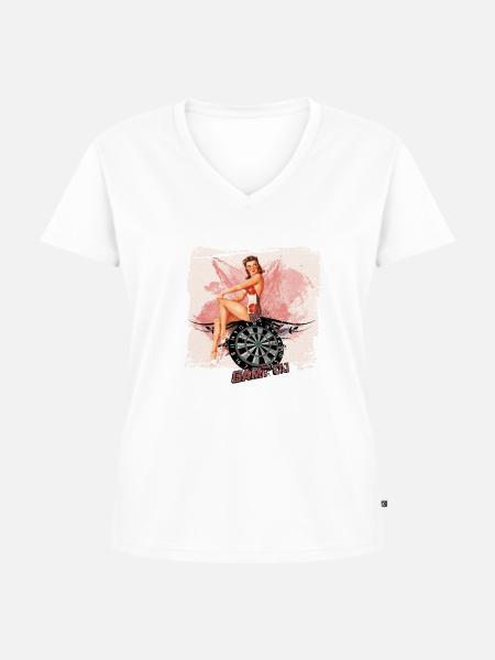 Pin up Game on - Frauen Premium Bio T-Shirt mit V-Ausschnitt - Weiß
