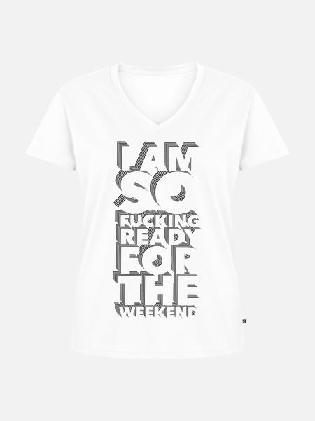 wochenende - Frauen Premium Bio T-Shirt mit V-Ausschnitt - Weiß