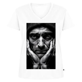 Thinking Guy - Frauen Premium Bio T-Shirt mit V-Ausschnitt - Weiß - Vorne - AI Model Female 172 dark (172cm)