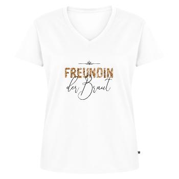 Freundin der Braut JGA Hochzeit Geschenk Schrift - Frauen Premium Bio T-Shirt mit V-Ausschnitt - Weiß - Vorne - AI Model Female 172 dark (172cm)
