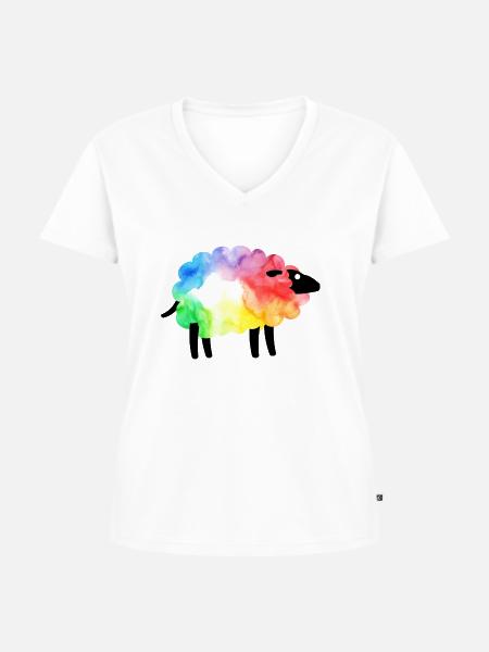 Regenbogen-Schaf - Frauen Premium Bio T-Shirt mit V-Ausschnitt - Weiß