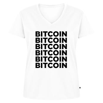 BITCOIN - Frauen Premium Bio T-Shirt mit V-Ausschnitt - Weiß - Vorne - AI Model Female 172 dark (172cm)
