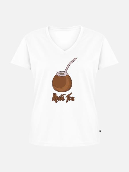 Brown Mate Tea - Frauen Premium Bio T-Shirt mit V-Ausschnitt - Weiß