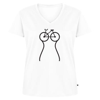 Fahrrad Brüste Radfahren Lustig Geschenk Radfahrer - Frauen Premium Bio T-Shirt mit V-Ausschnitt - Weiß - Vorne - AI Model Female 172 dark (172cm)