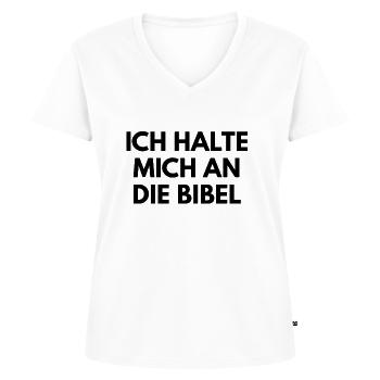Ich halte mich an die Bibel - Frauen Premium Bio T-Shirt mit V-Ausschnitt - Weiß - Vorne - AI Model Female 172 dark (172cm)
