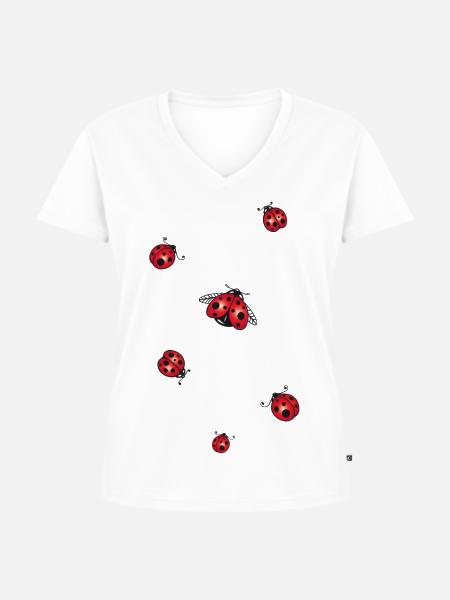 Marienkäfer - Frauen Premium Bio T-Shirt mit V-Ausschnitt - Weiß