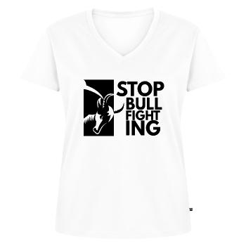 Arrêtez les corridas - T-shirt encolure en V Premium bio Femme - blanc - Devant - AI Model Female 172 dark (172cm)