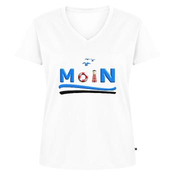 MOIN Rettungsring und Leuchtturm maritim Shirt - Frauen Premium Bio T-Shirt mit V-Ausschnitt - Weiß - Vorne - AI Model Female 172 dark (172cm)
