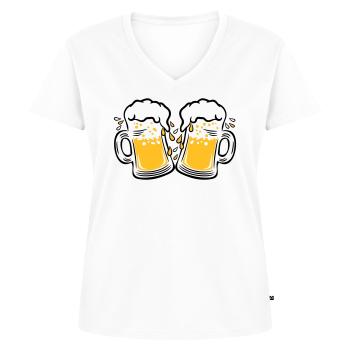 02 Deux mesures de gouttes de bière à griller 3c - T-shirt encolure en V Premium bio Femme - blanc - Devant - AI Model Female 172 dark (172cm)