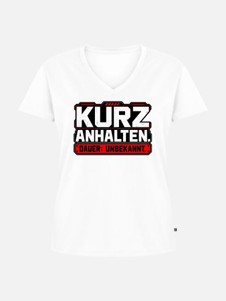 Kurz anhalten. Dauer: unbekannt - Frauen Premium Bio T-Shirt mit V-Ausschnitt - Weiß