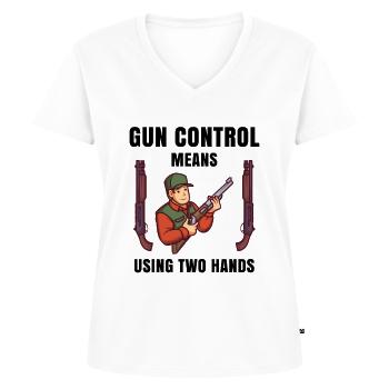 le contrôle des armes à feu signifie à l'aide de deux mains - T-shirt encolure en V Premium bio Femme - blanc - Devant - AI Model Female 172 dark (172cm)