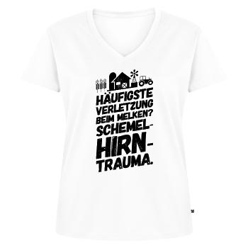 Landwirt Bauer Landwirtschaft Sprüche Melken - Frauen Premium Bio T-Shirt mit V-Ausschnitt - Weiß - Vorne - AI Model Female 172 dark (172cm)