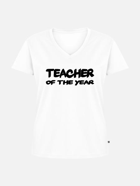 Teacher of the year - Frauen Premium Bio T-Shirt mit V-Ausschnitt - Weiß