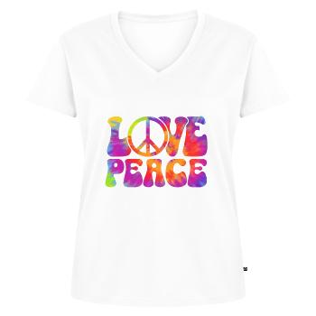 Peace Sign Love 60s 70s Costume Groovy Hippie - Frauen Premium Bio T-Shirt mit V-Ausschnitt - Weiß - Vorne - AI Model Female 172 dark (172cm)