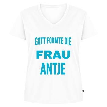 Antje Name Design - Frauen Premium Bio T-Shirt mit V-Ausschnitt - Weiß - Vorne - AI Model Female 172 dark (172cm)