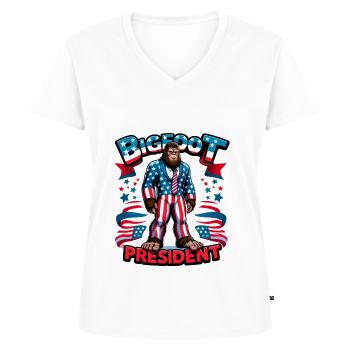 Bigfoot President Candidate - USA American Flag - Women's Premium Organic V-neck T-shirt - white - Front - AI Model Female 172 dark (172cm)