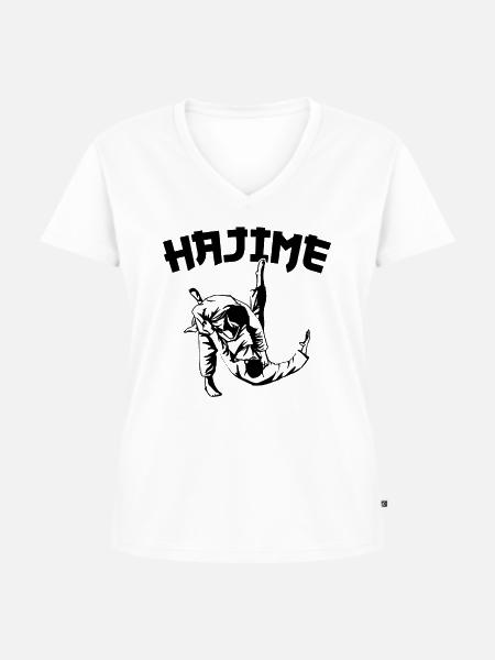 Judo Hajime Design Kampfmotivation - Frauen Premium Bio T-Shirt mit V-Ausschnitt - Weiß