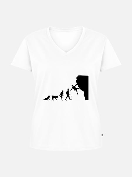 Kletternde Evolution - Frauen Premium Bio T-Shirt mit V-Ausschnitt - Weiß
