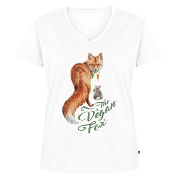 Le renard végétalien de Maria Tiqwah - T-shirt encolure en V Premium bio Femme - blanc - Devant - AI Model Female 172 dark (172cm)