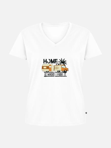 Wohnwagen - Frauen Premium Bio T-Shirt mit V-Ausschnitt - Weiß