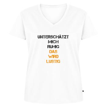 sprüche, lustige sprüche, lustige, humor, spruch, - Frauen Premium Bio T-Shirt mit V-Ausschnitt - Weiß - Vorne - AI Model Female 172 dark (172cm)