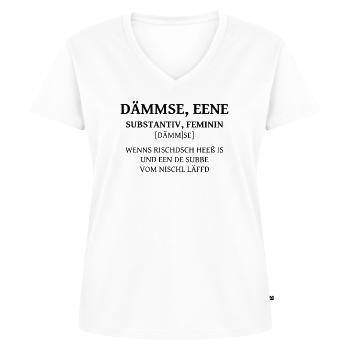 Dämmse sächsische Wörter auf sächsisch Sachsen - Frauen Premium Bio T-Shirt mit V-Ausschnitt - Weiß - Vorne - AI Model Female 172 dark (172cm)