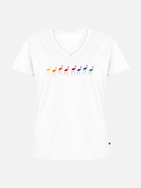 Flamingos - Frauen Premium Bio T-Shirt mit V-Ausschnitt - Weiß