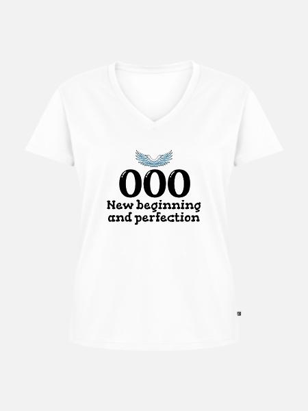 Engelszahl 000 - Frauen Premium Bio T-Shirt mit V-Ausschnitt - Weiß