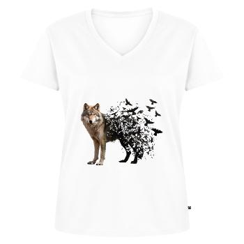 Wolf - Frauen Premium Bio T-Shirt mit V-Ausschnitt - Weiß - Vorne - AI Model Female 172 dark (172cm)