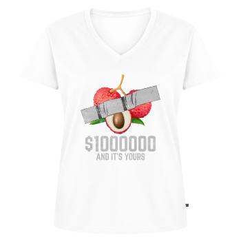Klebeband Litschi Fruchtliebhaber Lustiges Zitat - Frauen Premium Bio T-Shirt mit V-Ausschnitt - Weiß - Vorne - AI Model Female 172 dark (172cm)
