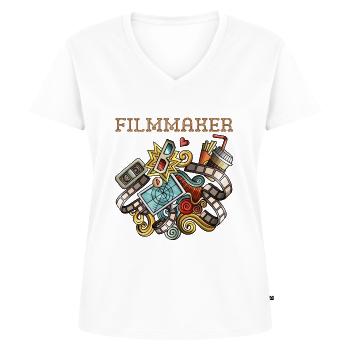 Filmmaker and videographer - Women's Premium Organic V-neck T-shirt - white - Front - AI Model Female 172 dark (172cm)