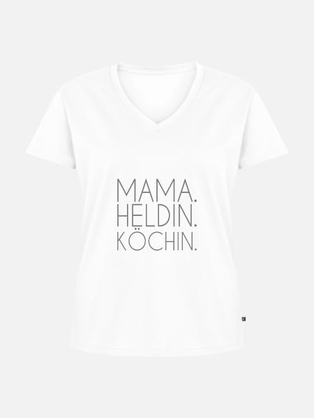 Mama Heldin Köchin - Frauen Premium Bio T-Shirt mit V-Ausschnitt - Weiß