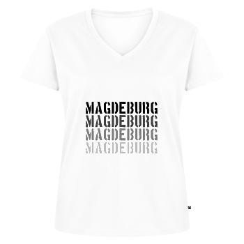 Magdeburg - Frauen Premium Bio T-Shirt mit V-Ausschnitt - Weiß - Vorne - AI Model Female 172 dark (172cm)